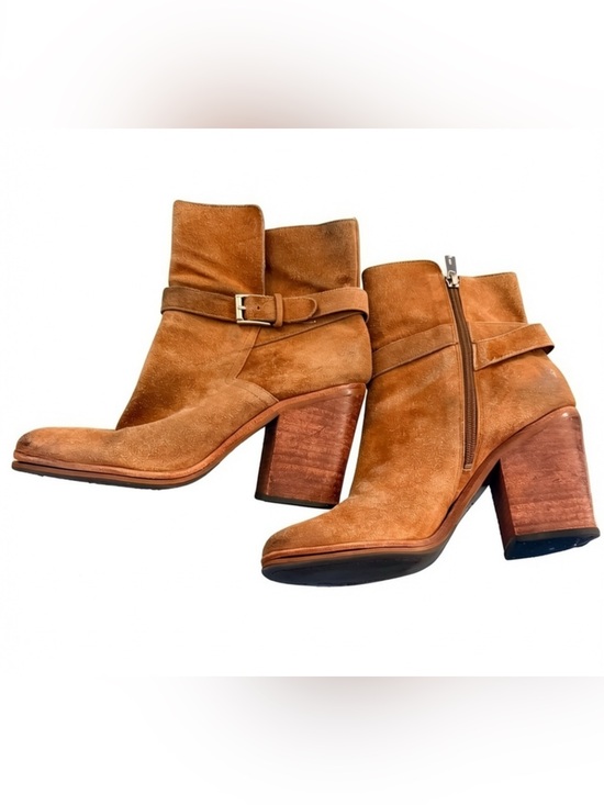 Sam Edelman Shoes - Sam Edelman Cognac Suede Block Heel Ankle Boots Buckle Strap Booties